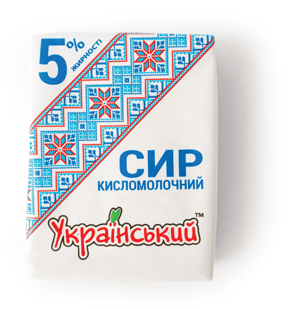 Сир кисломолочний 5% ж. 200 гр ТМ Український фас. флоупак